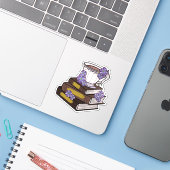 Sticker Vintage Book stack and Teacup (Ordinateur portable avec iPhone)