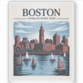 Sticker Vintage Boston Massachusetts Cityscape & Voiliers (Devant)