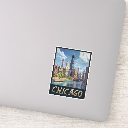 Sticker Vintage Chicago City Skyline (Détail)