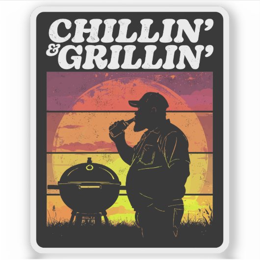 Sticker Vintage Chillin’ & Grillin’ Dark Distressed (Devant)