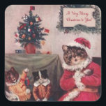 Sticker Vintage Christmas Cat, Louis Wain Cats<br><div class="desc">Un autocollant de Noël très mignon (voir aussi la carte de voeux correspondante) image d'une carte de Noël Louis Wain de la fin du XIXe siècle. Wain est célèbre à la fin des années 1800 et au début des années 1900 pour ses chats anthropomorphes, souvent montrés dans des scènes comiques...</div>