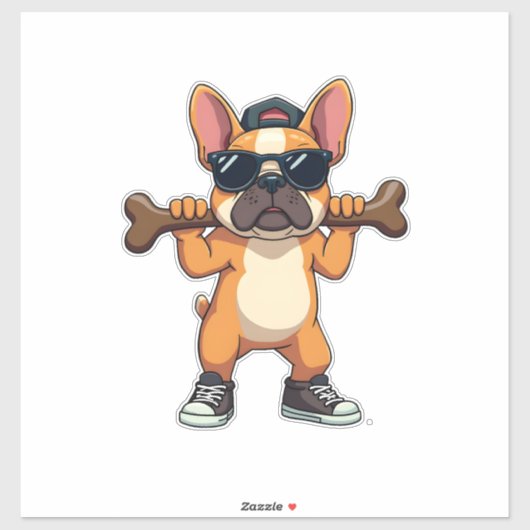 Sticker Vintage Cool French Bulldog Carrying Bone Cartoon  (Feuille)