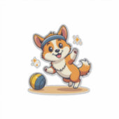 Sticker Vintage Corgi Volleyball Dog Vector Illustration S (Devant)