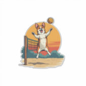 Sticker Vintage Corgi Volleyball Retro Sunset Vector Illus (Devant)