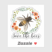 Sticker Vintage couronne florale Sauvez les abeilles (Feuille)