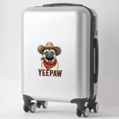 Sticker Vintage Cowboy Pug YeePaw Western Dog Illustration (Sur valise)