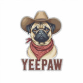 Sticker Vintage Cowboy Pug YeePaw Western Dog Illustration (Devant)