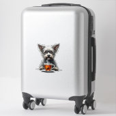 Sticker Vintage Dog Holding Tea with Glasses Retro Pet Ill (Sur valise)