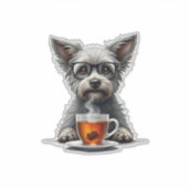 Sticker Vintage Dog Holding Tea with Glasses Retro Pet Ill (Devant)