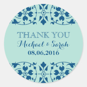 Sticker vintage en Merci Floral Victorien en bleu