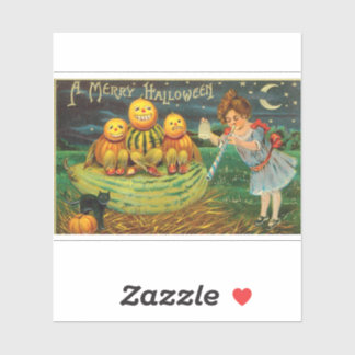 Sticker Vintage fille d'Halloween avec Citrouilles