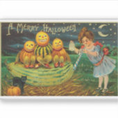 Sticker Vintage fille d'Halloween avec Citrouilles (Devant)