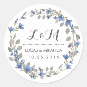 Sticker vintage Fleur Bleue Fleur Wreath Wedding F