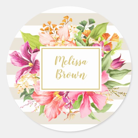 Sticker vintage Fleurs Rose Pastel Chic Élégant (Devant)