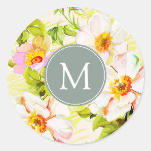 Sticker vintage Floral Rose Peonies Monogramme R