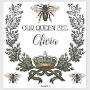 Sticker Vintage Forêt moderne Moss Green Queen Bee Baby