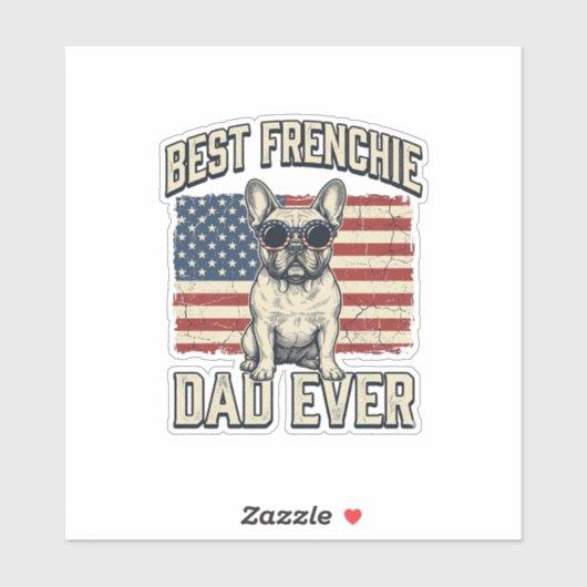 Sticker Vintage Frenchie Papa Drapeau Américain (Feuille)