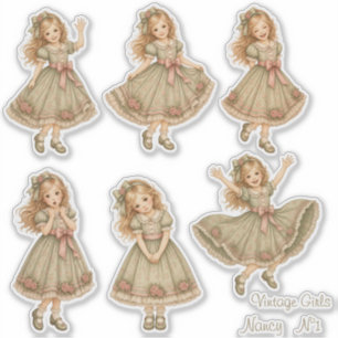 Sticker Vintage Girls - Nancy - n°1 Planche d'autocollants