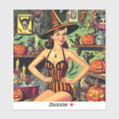 Sticker Vintage Halloween mignonne sorcière Pinup (Feuille)