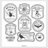Sticker Vintage Halloween Potion Label Set (Feuille)