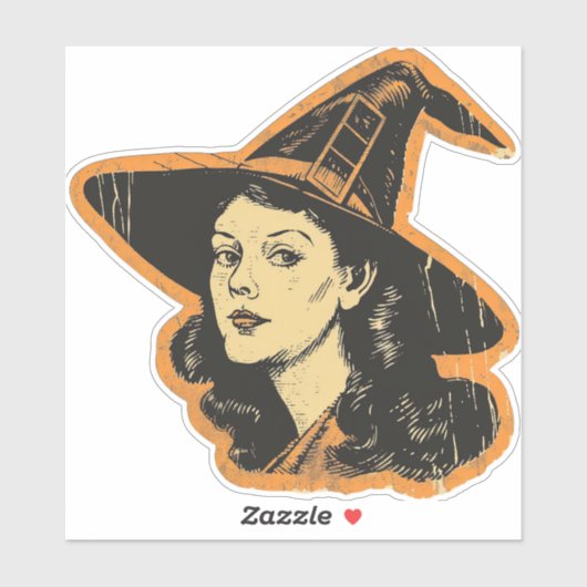 Sticker Vintage Halloween sorcière saison Éffrayante (Feuille)