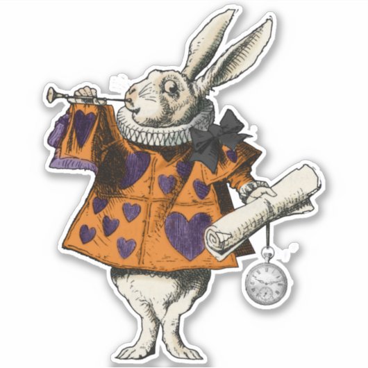 Sticker Vintage Halloween thème blanc lapin Wonderland (Devant)