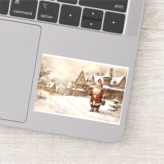 Sticker Vintage Joyeux Noël rouge Père Noël (Détail)