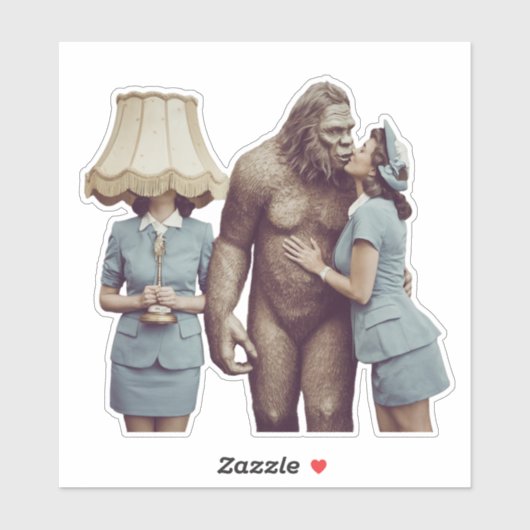 Sticker Vintage Lady Kissing Sasquatch (Feuille)