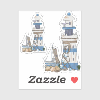 Sticker Vintage Leuchtturm mit schiff 