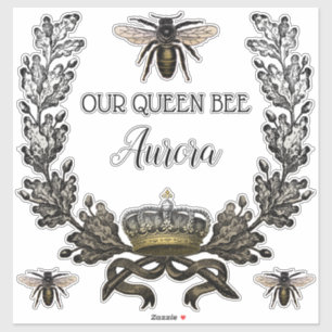Sticker Vintage Moderne Chaud Sepia Wreath Queen Bee Baby