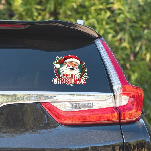 Sticker Vintage Père Noël Joyeux Noël Illustration (Côté voiture)