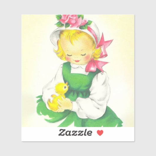 Sticker Vintage petite fille Retro mignonne (Feuille)