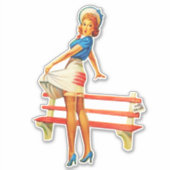 Sticker Vintage Retro Pin-up Girl avec Casquette (Devant)