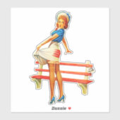 Sticker Vintage Retro Pin-up Girl avec Casquette (Feuille)