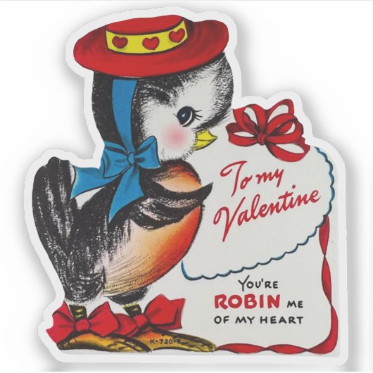 Sticker Vintage Retro Valentine's Day Robin Bird Valentine (Devant)