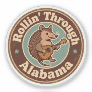 Sticker Vintage Rollin Through Alabama Armadillo Musique 