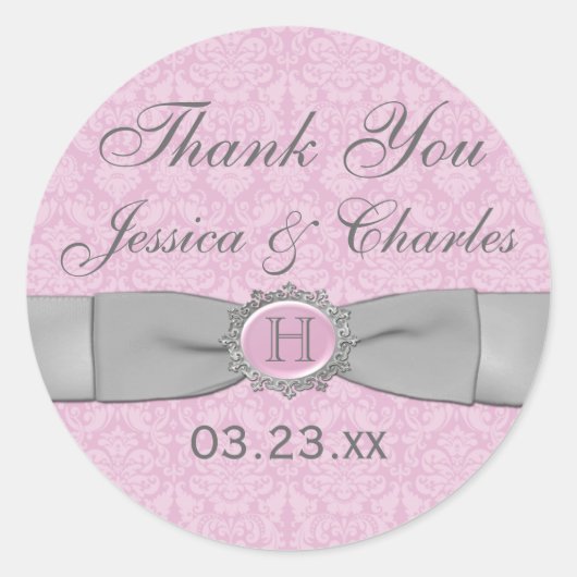 Sticker vintage rose, gris Mariage damassé Favour (Devant)