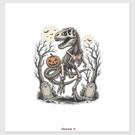 Sticker Vintage Skeleton Dinosaur Halloween Graveyard Desi (Feuille)