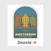 Sticker Vintage Travel Amsterdam Netherlands Retro Scenic (Feuille)