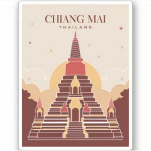 Sticker Vintage Travel Chiang Mai Thaïlande Vector Graphis