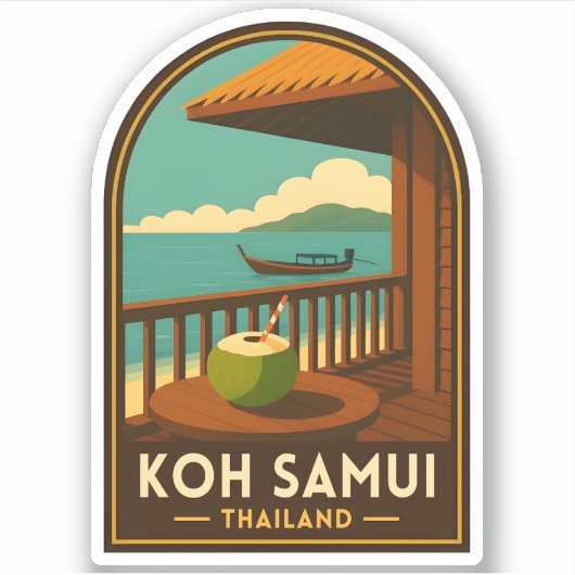 Sticker Vintage Travel Koh Samui Island Thailand Retro (Devant)