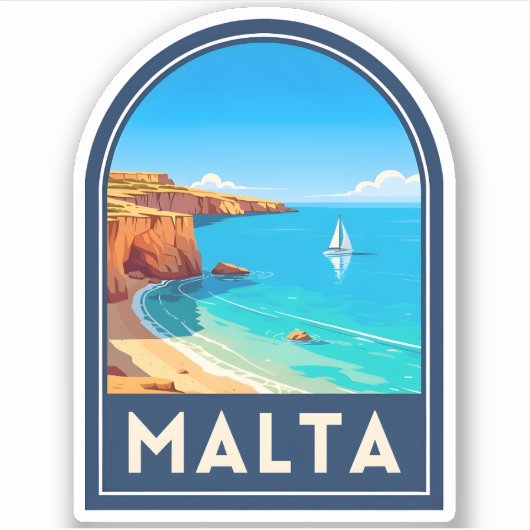Sticker Vintage Travel Malta Seaside Landscape Retro (Devant)