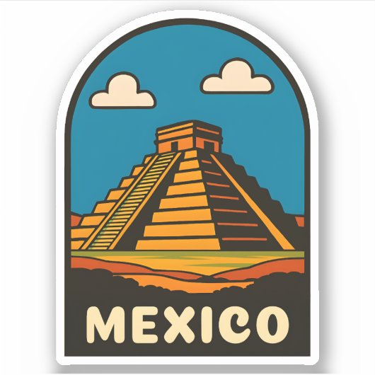 Sticker Vintage Travel Mexico Aztec Pyramid Retro Scenic (Devant)