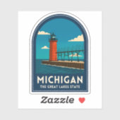 Sticker Vintage Travel Michigan Lighthouse Retro Scenic (Feuille)