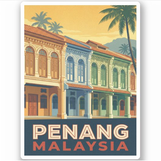 Sticker Vintage Travel Penang Malaysia Retro Scenic (Devant)