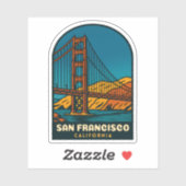 Sticker Vintage Travel San Francisco Golden Gate Bridge (Feuille)