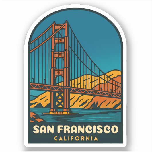 Sticker Vintage Travel San Francisco Golden Gate Bridge (Devant)