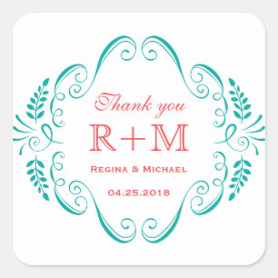 Sticker vintage Turquoise Floral Swirl Wedding Fav