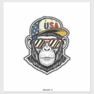 Sticker Vintage USA Chimp Lunettes de soleil patriotiques