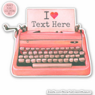 Sticker Vintage Valentine Typewriter Coeur Rétro Rouge